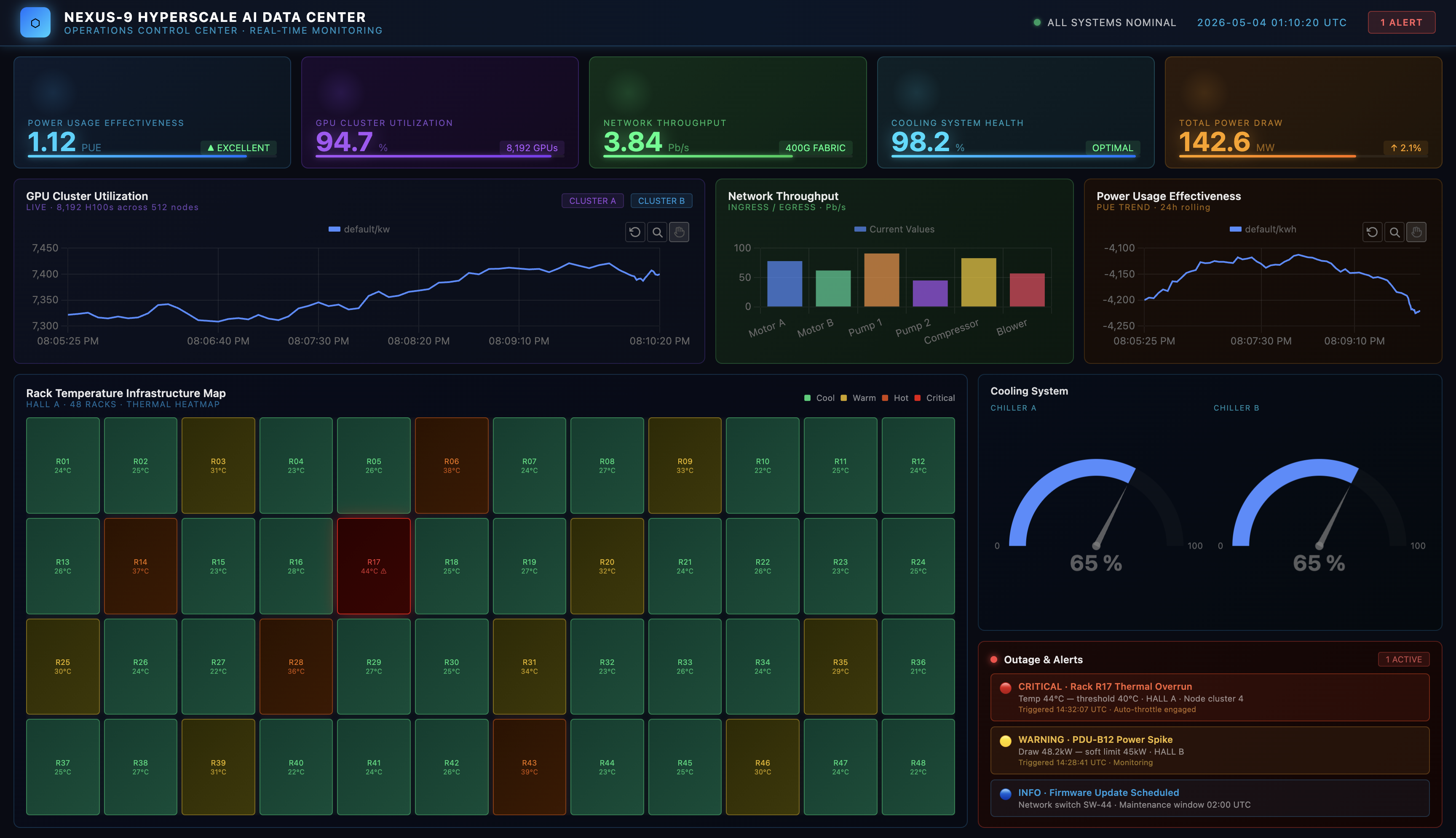 AI hyperscale data center monitoring dashboard