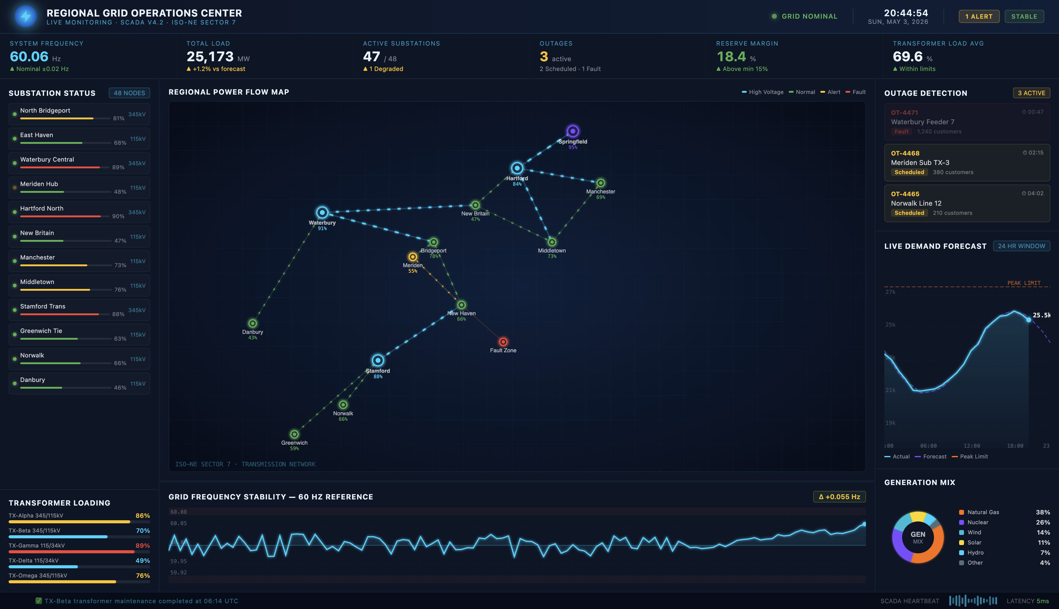 Electrical grid operations dashboard